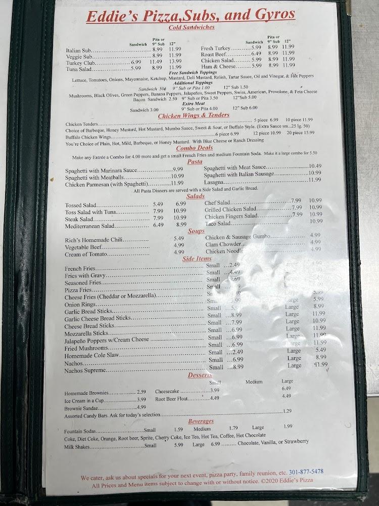 Eddie's Pizza and Subs Menu image 1